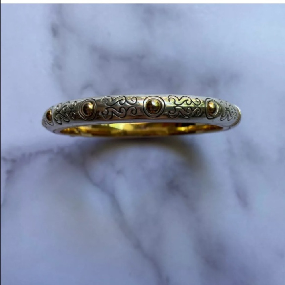 Retired Brighton Silver And Gold Tone Swirl Magnetic Hinge Bangle Bracelet
